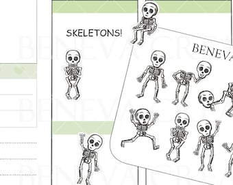 Skeleton Stickers -Skull Stickers -Spooky Stickers- Dancing Skeleton Stickers-Halloween Stickers-Skeleton Bones- Doodle Stickers- (DL-106)