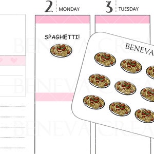 Spaghetti und Fleischbällchen- Pasta Aufkleber- Pasta Night- Essen Aufkleber-Doodle Aufkleber- Essen Doodles- Süße Aufkleber- Planer Aufkleber- (DL-064)
