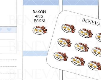 Bacon and Eggs Stickers - Bacon and Eggs - Breakfast Stickers-  Food Doodles - Food Stickers - Planner Stickers - Keto Stickers - (DL-036)