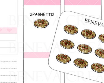 Spaghetti and Meatballs- Pasta Stickers- Pasta Night- Food Stickers-Doodle Stickers- Food Doodles- Cute Stickers- Planner Stickers- (DL-064)