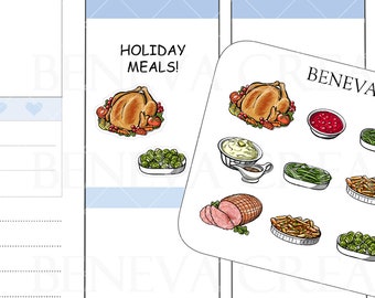 Holiday Dinner Stickers- Side Dishes Stickers- Thanksgiving Stickers-Christmas Stickers-Food Stickers -Food Doodles-Doodle Stickers-(DL-138)