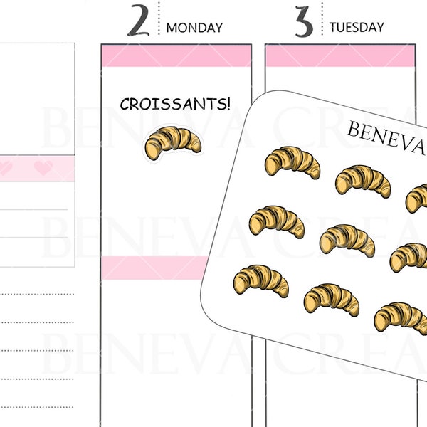 Croissant Stickers -Food Stickers -Breakfast Stickers -Doodle Stickers- Pastry Stickers -Baked Goods-Food Doodles-Planner Stickers-(DL-061)