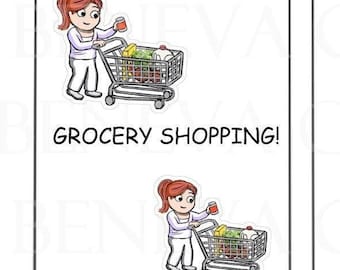 Grocery Shopping Stickers -Shopping Cart Stickers - Grocery Cart Stickers - Grocery Stickers - Chores Stickers - Planner Stickers - (KF-031)