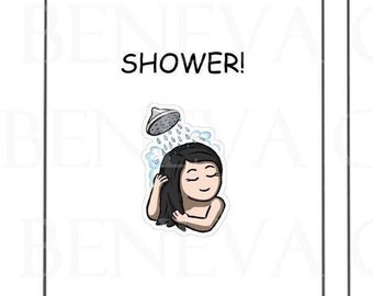 Shower Stickers -Shower Time Stickers -Wash Hair Stickers -Shower Night Stickers- Bathing Stickers -Planner Stickers- Girl Stickers-(EL-052)