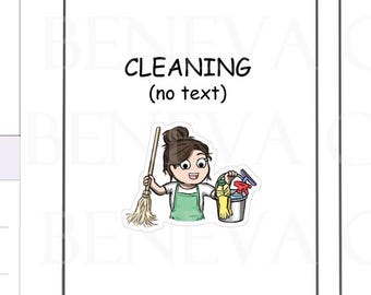 Cleaning Stickers (no text) - Dusting Stickers -Mopping -Cleaning Stickers- House Cleaning-Character Stickers-Girl Stickers-(HG-028)