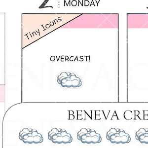 Pegatinas pequeñas de cielo nublado - Pegatinas de nubes - Pegatinas del tiempo - Pegatinas del pronóstico - Pegatinas para el planificador del tiempo - Pegatinas con iconos pequeños - (TI-019)
