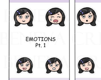 Emociones Pt. 1 - Pegatinas de emociones - Pegatinas de emoticonos para el planificador - Rastreadores de estado de ánimo - Emoticonos - Emojis - Expresiones faciales - Pegatinas para el planificador (EM-001)