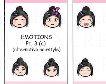 Pegatinas de emociones - Pegatinas para planificador de emoticonos - Rastreadores de estado de ánimo - Pegatinas de estado de ánimo - Emoticonos - Emojis - Pegatinas de personajes - Pegatinas de chicas - (EM-003A)