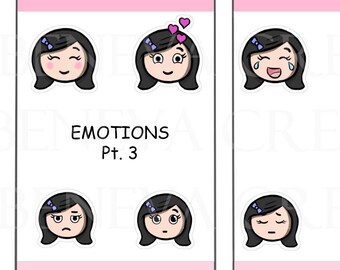 Emociones Pt. 3 - Pegatinas de emociones - Pegatinas de planificador de emoticonos - Rastreadores de estado de ánimo - Pegatinas de estado de ánimo - Pegatinas de personajes - Pegatinas lindas - (EM-003)