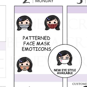 Adesivos de máscara facial estampados - Adesivos de emoticons - Adesivos de máscara facial - Adesivos de emojis - Expressões faciais - Adesivos de personagens - (EM-022)