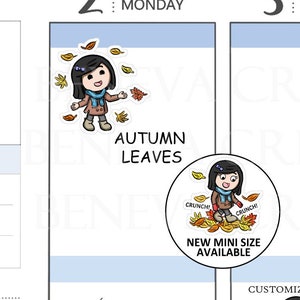 Fall Stickers -Autumn Stickers -Playing in Leaves- Fashion Stickers-Character Stickers -Personalized Stickers-Cute Planner Stickers-(EL-016)