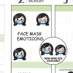 Face Mask Stickers - Mask Stickers- Emoticon Stickers - Mood Trackers - Emoji Stickers- Character Stickers- Personalize Stickers - (EM-021)