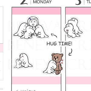 Stickers câlins - Stickers émotions - Stickers Emoti Planner Stickers - Trackers d'humeur - Stickers expressions faciales-personnages - Stickers agenda (CT-003)