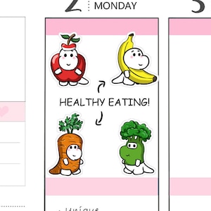 Stickers fruits et légumes - Alimentation saine - Stickers fruits - Légumes - Stickers aliments - Stickers personnages - Stickers agenda - (CT-048)