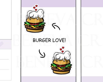 Burger Aufkleber - Cheeseburger Aufkleber - Fast Food Aufkleber - Hamburger - Food Aufkleber - Junk Food Cravings - Charakter Aufkleber - (KF-022)