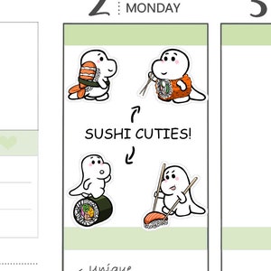 Stickers sushi-roulés saumon-rouleaux californiens-rouleaux crevettes-baguettes-autocollants nourriture-autocollants personnages-autocollants planificateur-(CT-049)