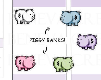 Piggy Bank Stickers- Piggy Banks - Money Stickers - Savings Stickers - Pig Stickers - Cute Stickers - Planner Stickers -(LS-076)
