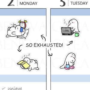 Exhausted Planner Stickers - Tired Stickers - Sleeping Stickers -Narcolepsy- Tired -Sick Day Planner Stickers - Character Stickers- (CT-022)