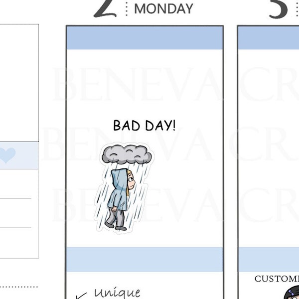 Bad Day Stickers - Bad Luck - Rainy Day Stickers - Sadness - Depression - Emotion Stickers -Character Stickers -Sad Stickers- (EM-026)