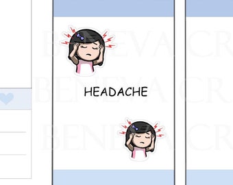 Headache Stickers - Pain Stickers - Migraine Stickers -Symptom Stickers -Character Stickers -Personalized Stickers -Cute Stickers-(EL-028)