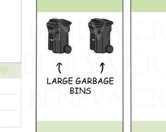 Garbage Bins Stickers -Black Bin Stickers -Chore Stickers -To Do Stickers -Cleaning Stickers- Housework Stickers- Planner Stickers -(HG-015)