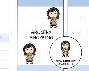 Grocery Shopping - Groceries - Grocery Bag - Carrying Groceries - Planner Stickers - (KF-002)