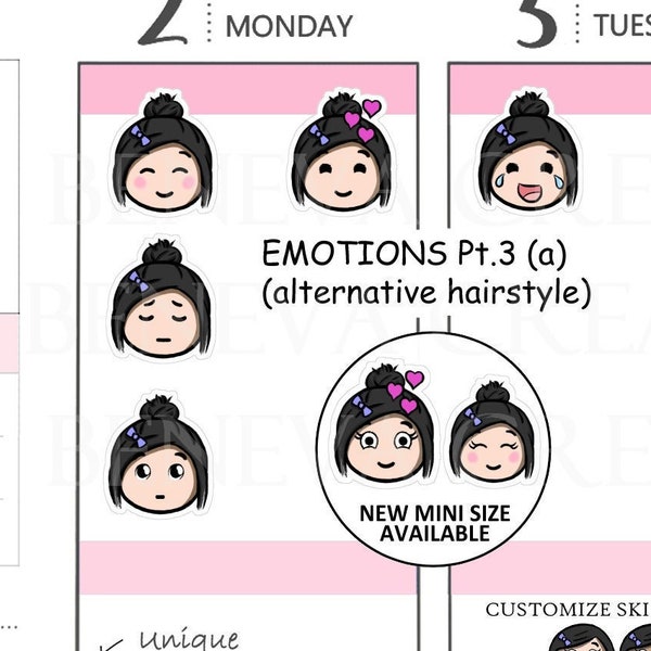 Emotion Stickers - Emoti Planner Stickers - Mood Trackers - Mood Stickers -Emoticon - Emojis - Character Stickers- Girl Stickers - (EM-003A)