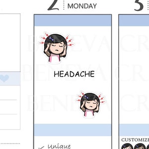 Hoofdpijnstickers - pijnstickers - migrainestickers - symptoomstickers - karakterstickers - gepersonaliseerde stickers - leuke stickers- (EL-028)