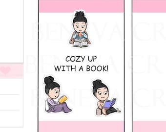 Reading Stickers - Book Stickers - Book Reading Stickers- Cozy Stickers -Education Stickers -Cute Stickers- Planner Stickers- (EL-002)