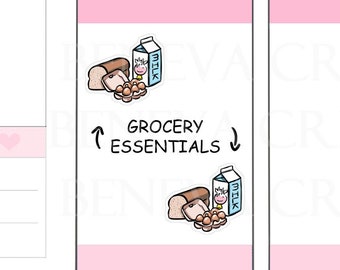 Grocery Stickers - Kitchen Staples Stickers - Bread Stickers - Milk Stickers - Egg Stickers - Food Stickers - Planner Stickers - (KF-014)