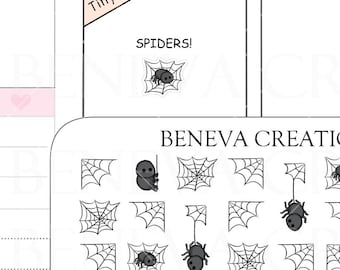 Tiny Spider Stickers -Arachnid Stickers -Spider Web Stickers-Halloween Stickers- Cobweb Stickers- Cute Spider Stickers-Tiny Icons- (TI-120)