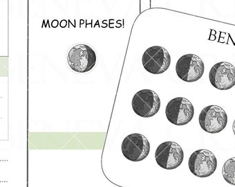 Moon Phases Stickers -Moon Stickers -Lunar Cycle Stickers -Lunar Stickers- Moon Tracker Stickers - Lunar Calendar- Doodle Stickers- (DL-300)