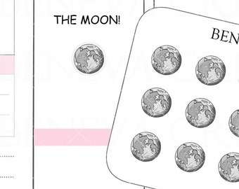 Moon Stickers - Lunar Stickers-  Lunar Cycle Stickers - Moon Tracker Stickers - Lunar Calendar- Doodle Stickers- (DL-299)