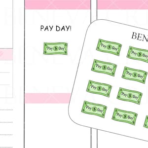 Bargeld Aufkleber - Zahltag Aufkleber- Geld Aufkleber- Zahltag Bezahlt Aufkleber- Dollarschein Aufkleber- Doodle Aufkleber- Planer Aufkleber- (DL-308)