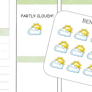 Pegatinas de parcialmente nublado, pegatinas de sol, pegatinas de nubes, pegatinas del tiempo, pegatinas del pronóstico del tiempo, pegatinas para el planificador del tiempo, pegatinas de doodle (DL-288)