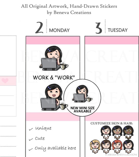 Work Stickers - Laptop Stickers -Computer Stickers -Coffee Stickers -Character Stickers- Cute Stickers - Workday Planner Stickers - (LS-045)