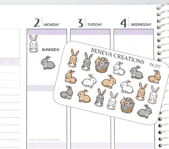 Bunny Stickers - Cute Bunny Stickers- Rabbit Stickers - Easter Stickers - Animal Stickers -Doodle Stickers - (DL-277)
