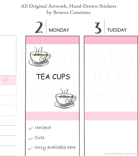 Tea Cup Stickers - Tea Stickers - Afternoon Tea Stickers - Tea Obsession - Tea Addict -Tea Lover -Cute Stickers -Planner Stickers -(KF-027)