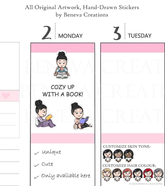 Reading Stickers - Book Stickers - Book Reading Stickers- Cozy Stickers -Education Stickers -Cute Stickers- Planner Stickers- (EL-002)