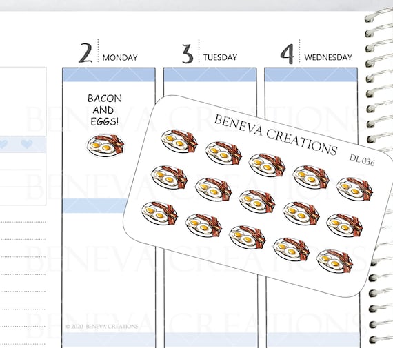 Bacon and Eggs Stickers - Bacon and Eggs - Breakfast Stickers-  Food Doodles - Food Stickers - Planner Stickers - Keto Stickers - (DL-036)