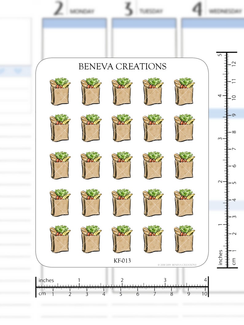 May include: A sheet of 18 brown paper bag stickers with a variety of fruits and vegetables inside. The stickers are approximately 1 inch in size and are perfect for adding a touch of whimsy to your planner or journal.