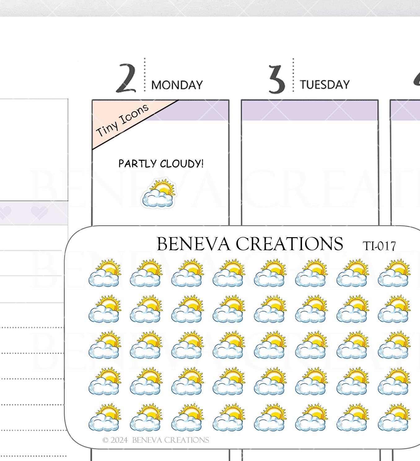 Tiny Partly Cloudy Stickers-Sun Stickers-Cloud Stickers-Weather Stickers-Small Stickers-Weather Planner Stickers-Tiny Icon Stickers-(TI-017)