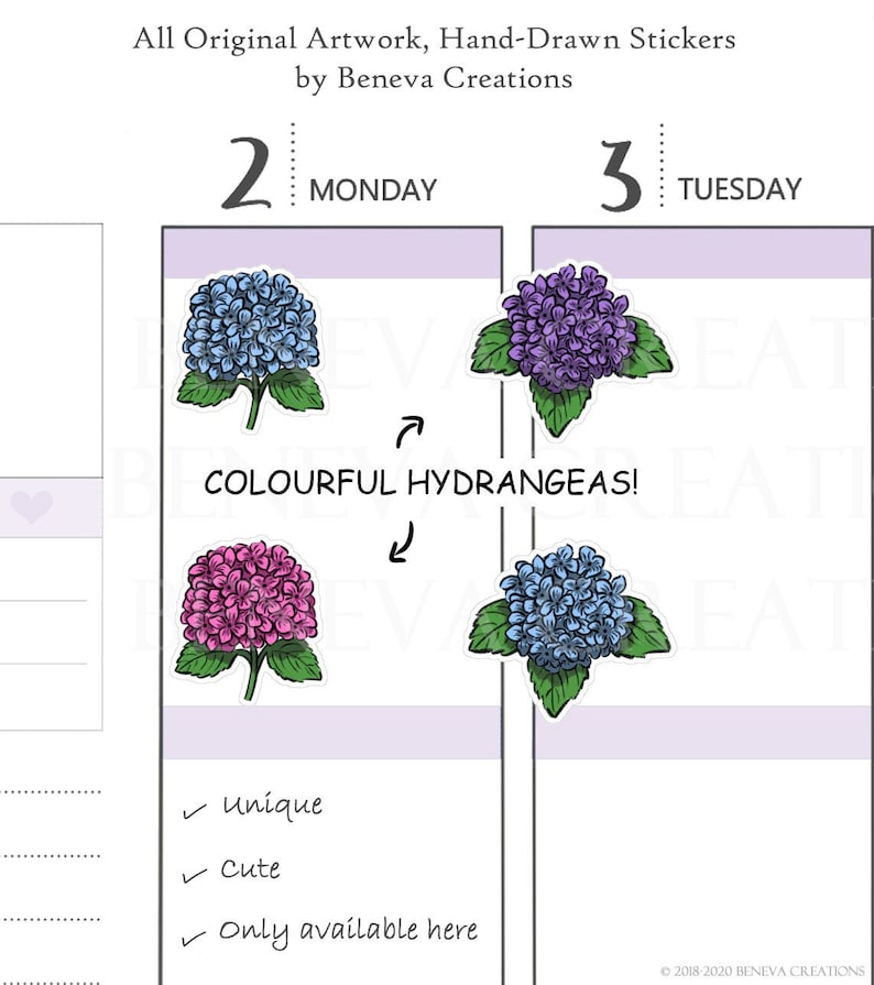 Hydrangea Stickers - Blue Hydrangeas- Pink Hydrangeas- Flower Stickers ...