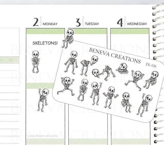 Skeleton Stickers -Skull Stickers -Spooky Stickers- Dancing Skeleton Stickers-Halloween Stickers-Skeleton Bones- Doodle Stickers- (DL-106)