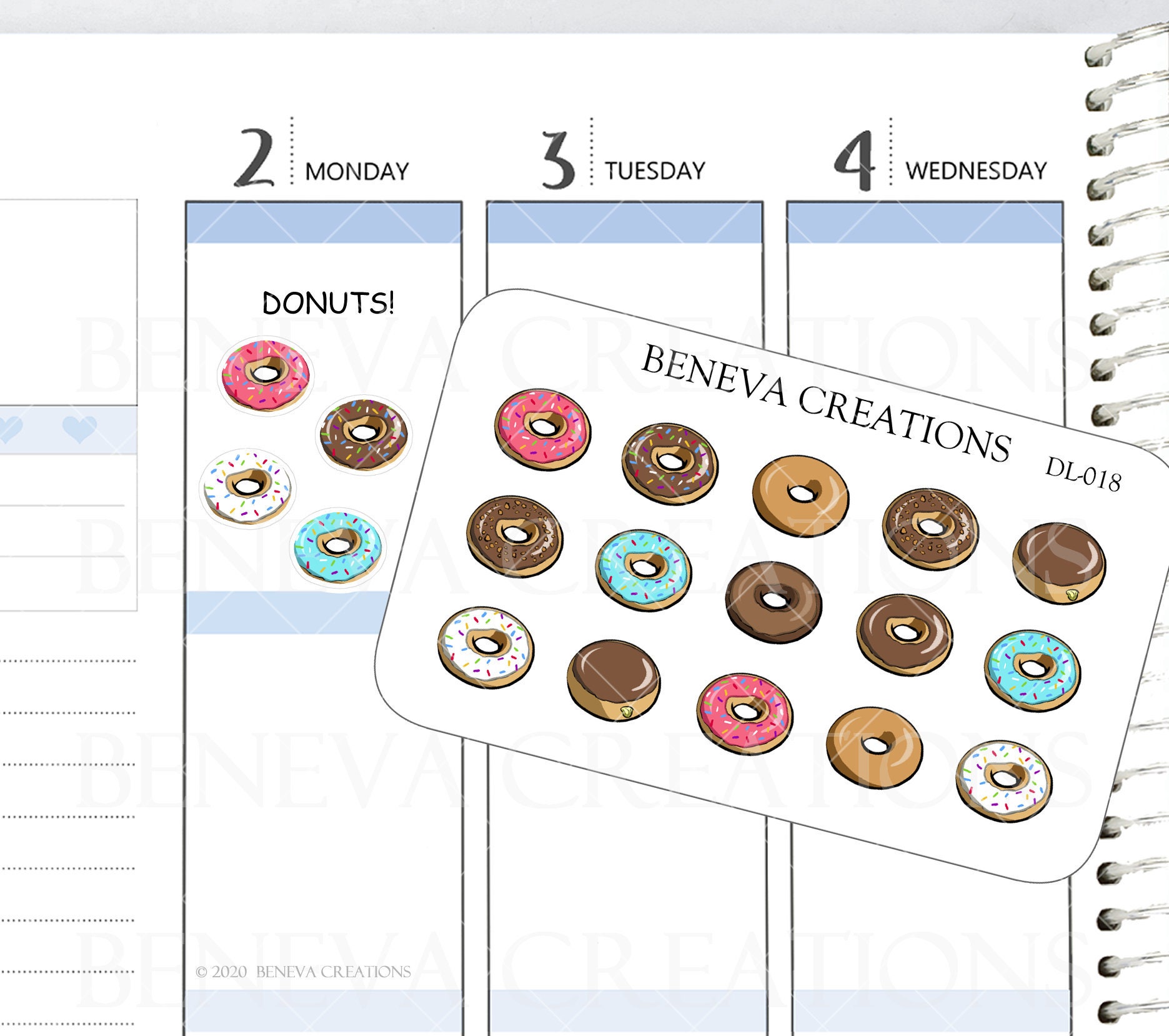 Donut Stickers - Doughnut Stickers -Food Stickers-Junk Food Stickers-Pastry Stickers-Baked Goods-Doodle Stickers-Planner Stickers - (DL-018)