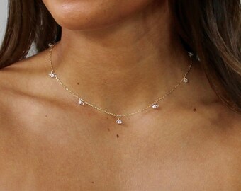 dainty choker Tiny Herkimer Diamond necklace 14k gold filled