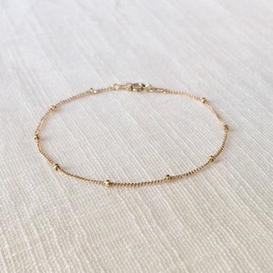 Gold Satellite Chain Bracelet - Solid 14k Gold Bead Bracelet Gift - Satellite Chain Bead Bracelet - Real 14k Gold Dainty Bead Bracelet