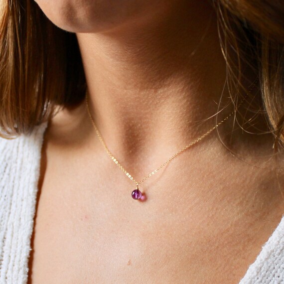 14k Gold Amethyst Necklace Solid 14k Gold February Pendant