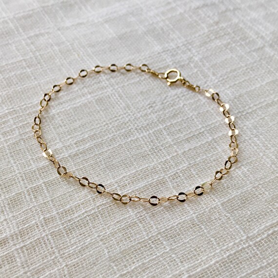 Sparkly 14k Gold Chain Bracelet 14k Pure Gold Glitter Chain Bracelet Delicate Dainty Solid Gold Bracelet Glittery Simple Bracelet