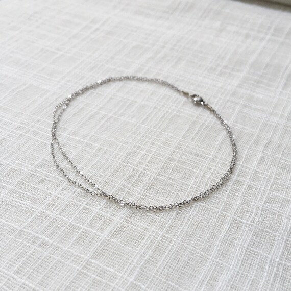 Dainty Solid 14k White Gold Two Chain Anklet Simple Multi Chain